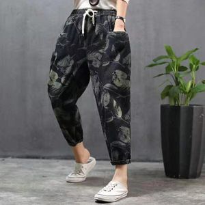 Max Lulu Zomer Chinese Mode Dames Vintage Denim Broek Womens Bloemen Gedrukt Losse Jeans Elastische Broek Plus Size