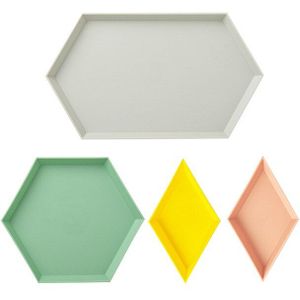Plastic Huishoudelijke Creatieve Eenvoudige Geometrische Kleur Salontafel Fruitschaal Dienblad Vier Stuk Setdinner Platen Diner Plaat Sets