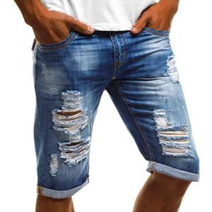Mannen Jeans Knielengte Gaten Rechte Denim Shorts Mode Blauwe Zakken Gescheurd Heren Jeans Plus Size Shorts 3XL
