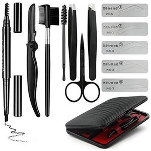 7Pcs Grooming Trimmer Accessoires Cosmetische Gereedschap Draagbare Zwart Reizen Wenkbrauw Set Borstel Potlood Mannen Schaar Duurzaam Professionele