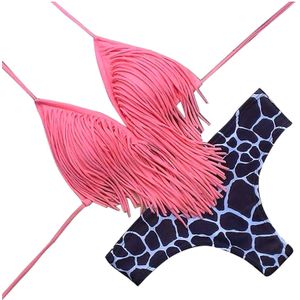 40 # Vrouwen Bikini Set Tassel Print Bikini Push-Up Pad Split Badmode Bandage Backless Hoge Wasit Twee Stuk bathing Beachwear Set