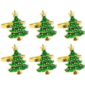 6 Stuks Metalen Kerstboom Servetringen Voor Bruiloft Diner Party Kerst Keuken Goud Servet Gesp Servet Decoratie