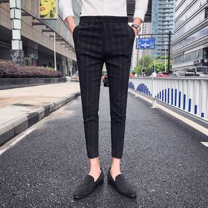 Zomer Streep Broek Mens Casual Heren Broek Kantoor Geruite Broek Parfum Mannen Jurk Broek Slim Fit Pantalon Hombre Vestir