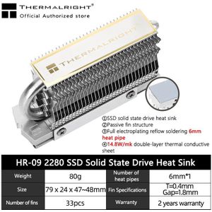 Thermalright HR-09 2280/HR-09 2280 Pro M.2 Solid State Drive Aghp Heat Pipe Radiator Ssd Koeler Volledig Electroplated