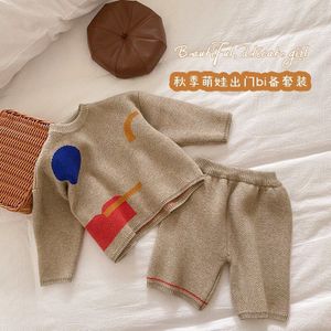 Herfst Winter Jongens Meisjes Geometrische Trui 2 Delig Pak Lange Mouw Trui En Knie Korte Broek Kinderen Pak kleding Set