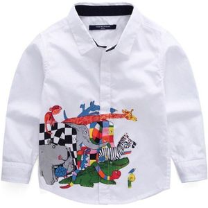 Kids Shirts Cartoon Animal Print Lange Mouwen Voor Jongens Lente Herfst Katoen Grote Baby Kleding 3 4 5 6 7 8 jaar Jongen Overhemd
