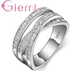 Heet Verkoop Eenvoudige Brede Vinger Ringen 925 Sterling Zilveren Accessoires Met Glanzende Sprankelende Stone Pretty Party Sieraden