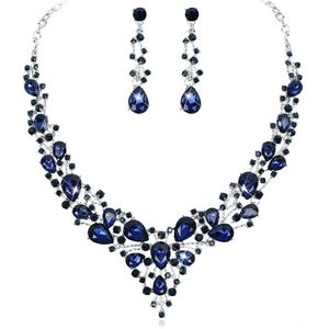 Mode Oostenrijkse Kristallen Oorbellen Ketting Set Indian Bruids Sieraden Sets Wedding Party Kostuum Accessoires voor Bruid Vrouwen