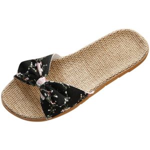 Vrouwen Strik Vlas Slippers Zomer Indoor Schoenen Thuis Slipper Vrouw Strand Linnen Schoenen Slides Vrouwelijke Sandalen Flip Flops # t1P