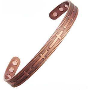 Oktrendy Magnetische Koperen Bangle Vrouwen Rose Cross Carving Manchet Armband Energie Pure Koperen Armbanden Armbanden Voor Vrouwen