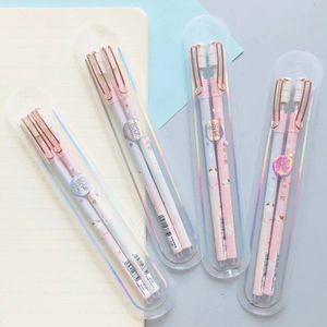 2 Stks/set Sakura & Katten Clip Gel Pen Rollerball Pen School Office Supply Student Briefpapier 0.5Mm Zwarte Inkt