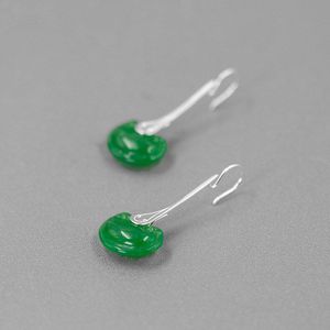 Inature Vintage 925 Sterling Zilver Groen Jade Slot Van Goede Wensen Oorbellen Voor Vrouwen Vrouwelijke Mode-sieraden