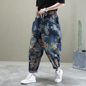 Vrouwen Vintage Stijl Jeans Kantoor Dame Retro Gedrukt Plus Size Denim Broek Vrouwelijke Enorme Zakken Patchwork Wilde Harembroek Broek