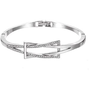 Verzilverd Rose Goud Gouden Eenvoudige Knoop Eenvoudige Cross Rhinestone Starry Bling Twining Dubbele Rij Ronde Legering Armbanden Voor Vrouwen