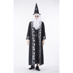 Halloween Carnaval Goochelaar Vampire Party Cosplay Kostuum Set Mannen Schedel Wizard Robe Gown Hoed Maskerade Jurk Stage Performance