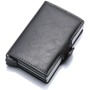 Dubbele Lagen Anti Rfid Mannen Lederen Credit Card Holder Metal Id Card Case Aluminium Card Bescherming Mannelijke Reizen portemonnee