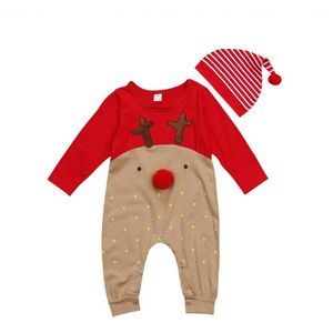 Pasgeboren Baby Jongen Meisje Kerst Rompertjes Kleding Cartoon Rendier Romper Playsuit + Caps Casual Kleding Outfit