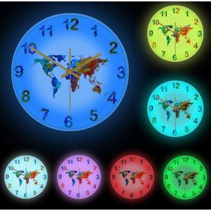 Wereldkaart Aquarel Decoratieve Stille Wandklok Platte Aarde Minimalistische Print Digitale Art Opknoping Muur Horloge Voor Reiziger