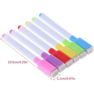 6 Stks/set Whiteboard Uitwisbare Marker Pen Met Gum Schoolbenodigdheden