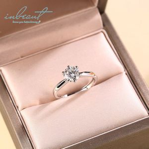 Inbeaut Classic Moissanite Ring 925 Zilveren D Kleur Pass Test Diamant Uitstekende Cut 1 Ct Moissanites Engagement Ringen voor Vrouwen