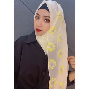 Zomer Arabische Islamitische Vrouwen Moslim Borduren Bloemen Chiffon Sjaal