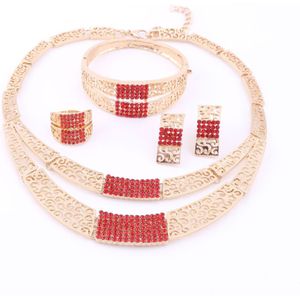 Sieraden Sets Bruiloft Accessoires Afrikaanse Sieraden Sets Goud Kleur Strass Ketting Oorbellen Set Bruids Sieraden Set