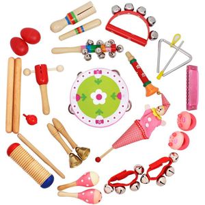 Muzikaal Speelgoed Slaginstrumenten Band Ritme Kit voor Kids Kinderen Peuters met Tamboerijn Houten Guiro Handbells Maracas