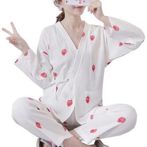 Moederschap Pyjama Set Aardbei Print Lange Mouwen Moederschap Nachtjapon Kleding Past voor Voor Zwangere Vrouwen