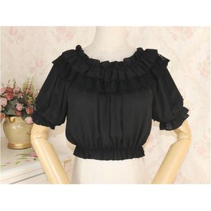 Vrouw Middeleeuwse Lolita Tops Off Shoulder Chiffon Party Cosplay Kostuums Prinses Korte Mouw Blouse D232