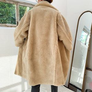 Mens Winter Verdikte Warm Kasjmier Lam Bontkraag Windjack Koppels Verlengd Losse Effen Kleur Jas Mannen Kaki Jas