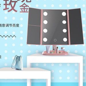 Led Make-Up Spiegel Schoonheid Spiegel Desktop Schoonheid Spiegel 8 Grote Lamp Tri-Fold Spiegel Touch Vergrootglas Screen Dressing Spiegel