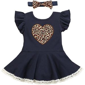 Valentijnsdag Pasgeboren Peuter Baby Baby Meisjes Ruches Luipaard Hart Jurk + Hoofdband Baby Zomer Jurk 0-12M