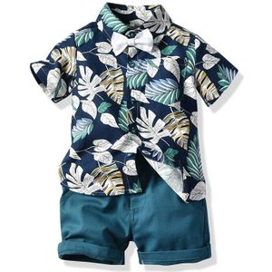 Peuter Baby Kid Jongen 2Pcs Outifit Set Banana Leaf Print Korte T-shirt + Korte Effen Broek Gentelman Kleding set
