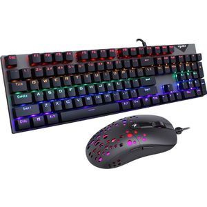 Mechanische Toetsenbord En Muis Combo Gaming N-Key Rollover Blue Switches Bedrade Usb Toetsenborden Programmeerbare Muis (Zwart)