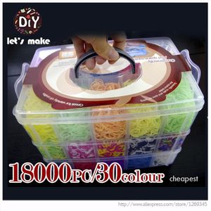 Laten we 18000 stuks Rubber Fun Loom Bands Kit Kids DIY Gom Armbanden 3 Layer PVC DOOS familie Weefgetouw Kit Set