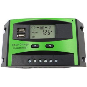 60A 50A 40A 30A 20A 10A 12 V 24 V PWM zonnepaneel accu Laadregelaar Regulator LCD Display USB 5 V Mobiele Telefoon Oplader