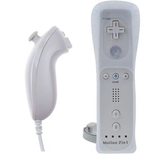Pack Wii Remote Met Ingebouwde Wii Motion Plus + Nunchuck Compatibel Wii Wit, 2 In 1 Draadloze Afstandsbediening Voor Nintendo Wii, Joystick Met Motion Plus En Nunchuck, Omvat Siliconen Beschermhoes