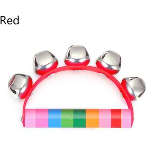 1Pc Kleurrijke Houten Metalen Xmas Handbell Jingle Instrumenten Kerst Bel Speelgoed Regenboog Rammelaar Hand Call Klokken Festival Levert