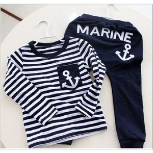 Marine Navy Sailor Jongens Trainingspakken 100% Katoen Kinderen T-shirts Broek Sets Streep Jongen Sweatshirts Broek Pak