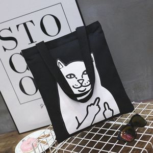 Katoenen Canvas Eco Shopping Tote Schoudertas Afdrukken Leuke Kat Zwart Wit Rood Geel Base
