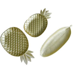 Nordic Eenvoudige Golden Handgemaakte Houten Opslag Plaat Ananas Blad Dessert Snoep Fruitschaal Eettafel Winkel Bar Decoratie