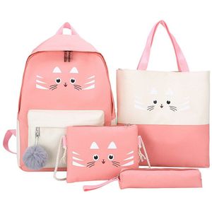 Outdoor Winkelen Accessaries Levert Hit Kleur Rugzak 4 Stks/set Leuke Kat Canvas Schoudertas Crossbody Tas Etui