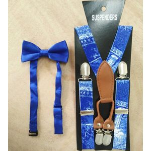 LB001-S Size Royalblue Kleur Jarretel En Bowtie Sets Voor Baby Verstelbare 3 Clips 4 Clips Bretels Vlinderdas Sets