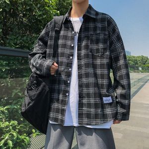 Shirt Mannen Street Wear Lange Mouwen Plaid Top Harajuku Plus Size Fashions Vintage Heren Shirts Casual Losse Bf Turn- down Kraag