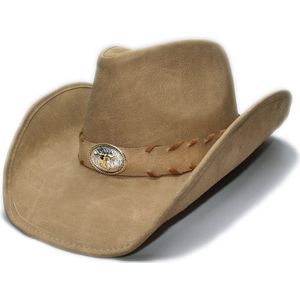 Unisex Vrouwen Mannen Retro Pu Lederen Roll Up Wide Brim Sombrero Gentleman Zon Strand Cowboy Cowgirl Westerse Hoed (58Cm)