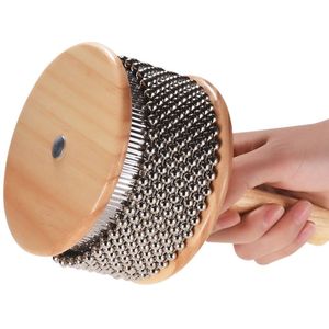 Houten Cabasa Metalen Kralen Ketting Cilinder Hand Shaker Percussie Instrument Voor Klaslokaal Band Medium Size