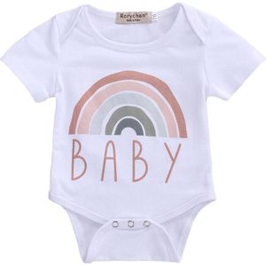 Pasgeboren Baby Korte Mouw Regenboog Print Romper Zomer Mode Brief Afdrukken Voor Baby Meisjes Jongens