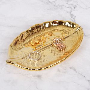 Nordic Keramische Dessert Lade Bladgoud Schotel Plaat Sieraden Cosmetische Opbergvak Snoep Fruit Dienblad Goud Lade Decoratie