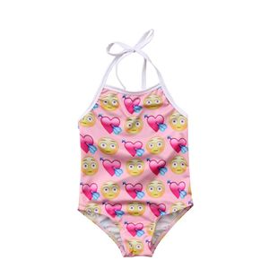 Pasgeboren Meisje Hart door het hart Emot Romper Badpak Halter Backless Badmode Jumpsuit Outfits 2-8Y