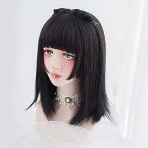 Gouden Zwarte Korte Pruik Voor Pony Synthetische Pruik Lolita Haar Prinses Cut Party Kort Haar Cosplay Pruik